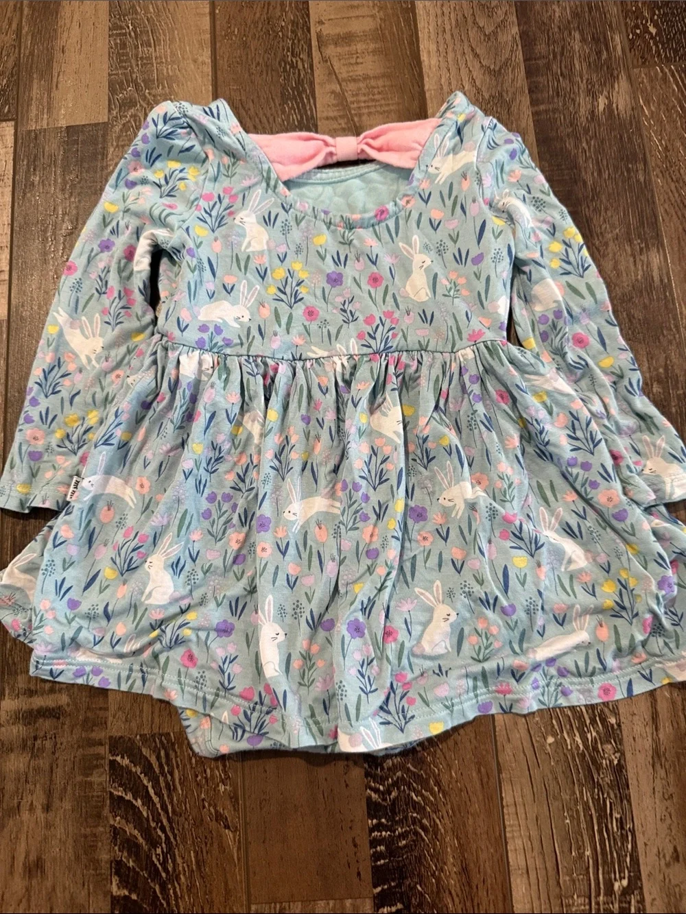 Play by Little Sleepies Pastel Blue Floral & Bunny Long Sleeve Dress6-12 months